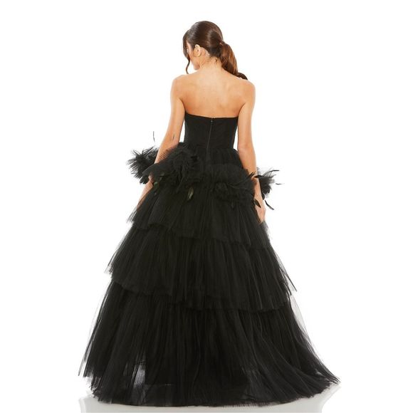 MAC DUGGAL STRAPLESS TULLE GOWN WITH FEATHER DETAIL - Picture 2 of 10